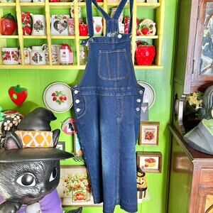 BNWT plus size grunge distressed button apron denim overalls midi dress